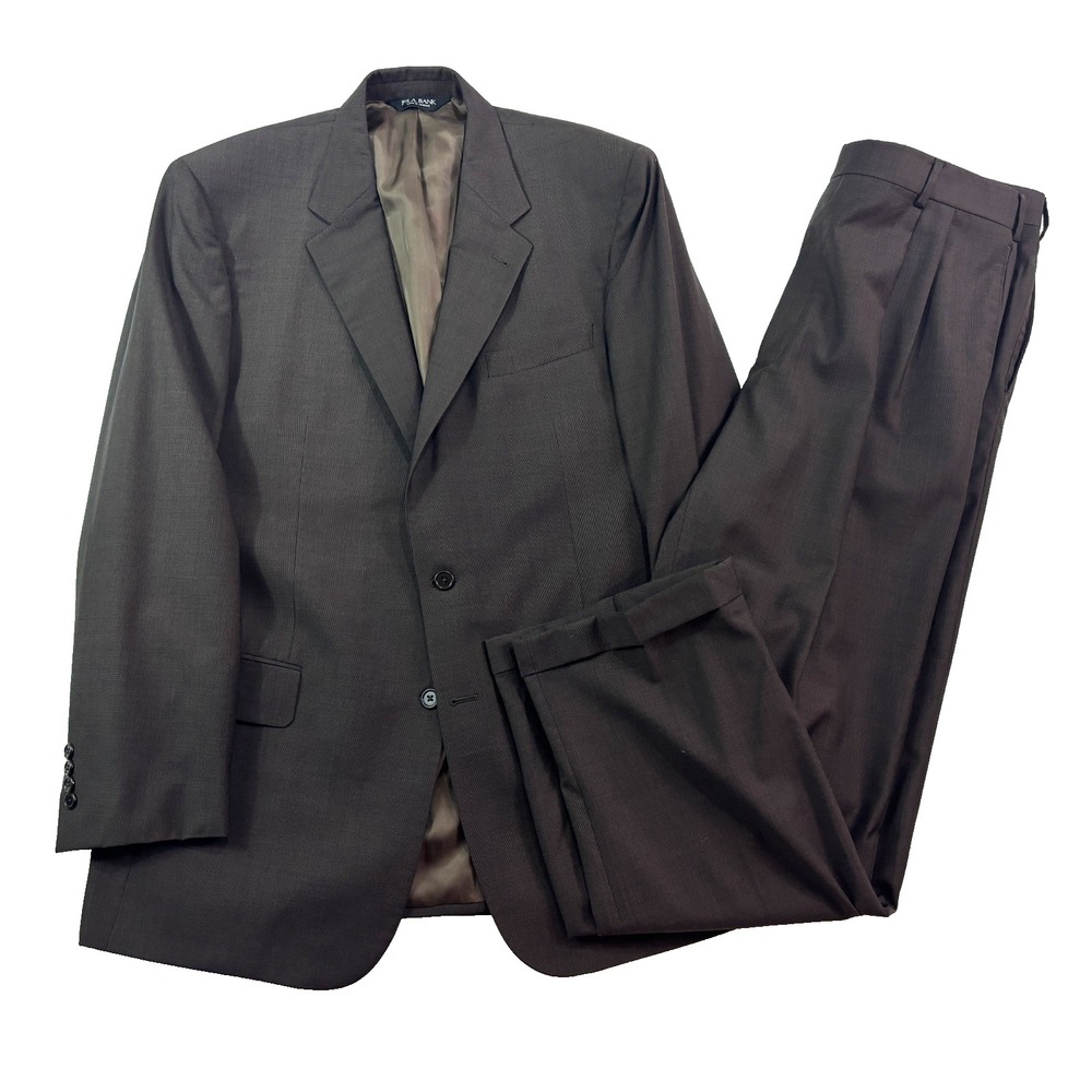 Jos A Bank 44L 36x32 2pc Pant‎ Suit signature collection brown nailhead wool